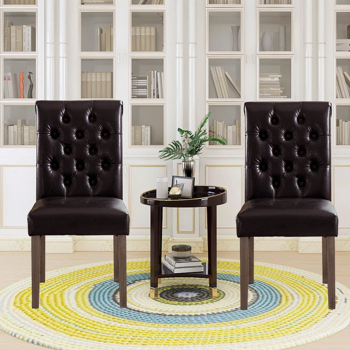 HomeBeyond Set of 2 Synthetic Leather Dining Chairs Tufted Fabric Upholstery Solid Wood Living Room Dining Room Armless Accent Chairs UC-4BLK/BRN - HomeBeyond