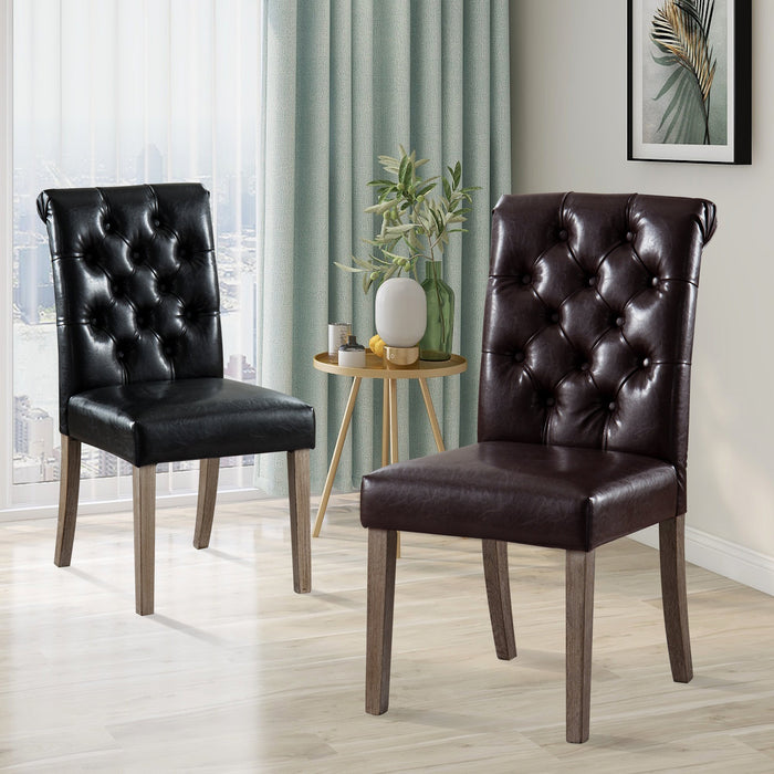 HomeBeyond Set of 2 Synthetic Leather Dining Chairs Tufted Fabric Upholstery Solid Wood Living Room Dining Room Armless Accent Chairs UC-4BLK/BRN - HomeBeyond