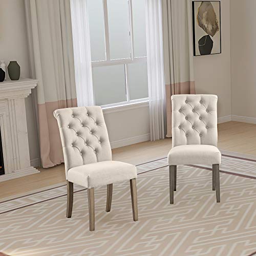 HomeBeyond Set of 2 Tufted Fabric Upholstery Dining Chairs Solid Wood Living Room Dining Room Armless Accent Chairs UC-4G/T - HomeBeyond