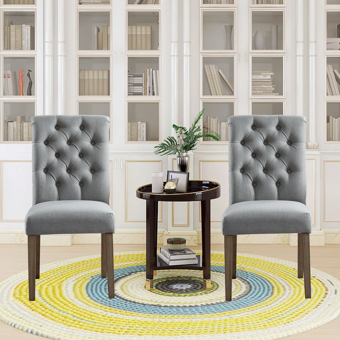 HomeBeyond Set of Tufted Fabric Upholstery Dining Chairs Solid Wood