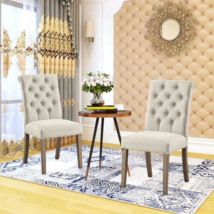 HomeBeyond Set of Tufted Fabric Upholstery Dining Chairs Solid Wood