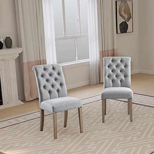 HomeBeyond Set of 2 Tufted Fabric Upholstery Dining Chairs Solid Wood Living Room Dining Room Armless Accent Chairs UC-4G/T - HomeBeyond