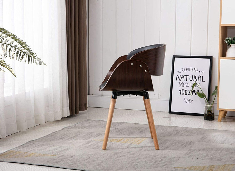 HomeBeyond Synthetic Leather Mid Century Style Butterfly Dining Chairs in Black and Walnut Wood Finish - UC-8B - HomeBeyond