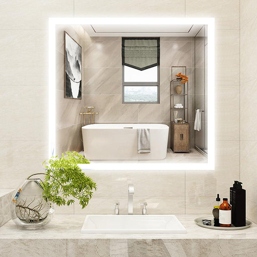 Large LED Lighted Illuminated Bathroom Vanity Wall Mirror with Touch Sensor Switch - HomeBeyond
