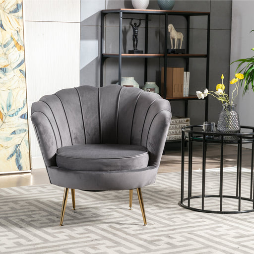 Mid Century Wide Velvet Tub Chair with Gold Metal Legs - HomeBeyond