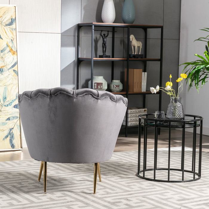 Mid Century Wide Velvet Tub Chair with Gold Metal Legs HomeBeyond