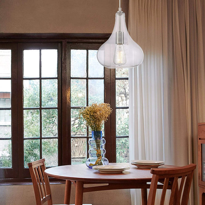 Modern Elegant Chrome 1 Light Glass Pendant Ceiling Light Fixtures Chandelier Light For Kitchen Dining Room - 20051CH - HomeBeyond