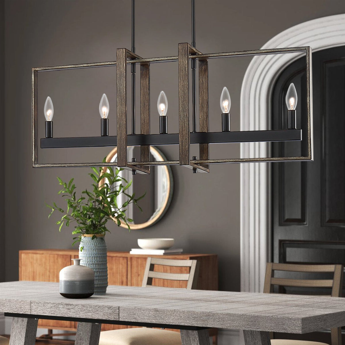 Modern Farmhouse Style 5 Lights Linear LED Pendant Chandelier