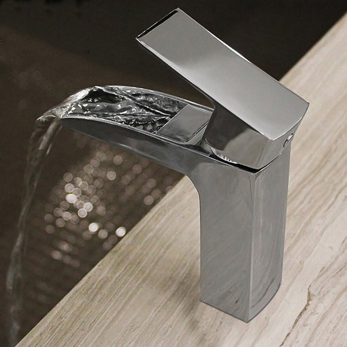 Modern Single Handle Waterfall Spout Chrome Bathroom Sink Faucet - HomeBeyond