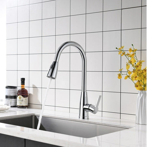 Single Handle High Arc Pull Out Kitchen Faucet - HomeBeyond