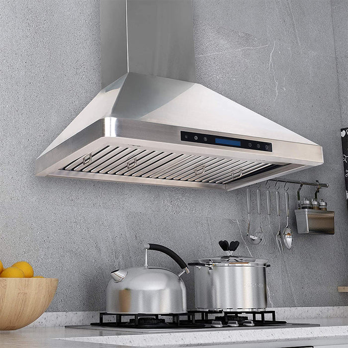 Range Hood 30 Inch Wall Mount Kitchen Hood Stainless Steel Chimney