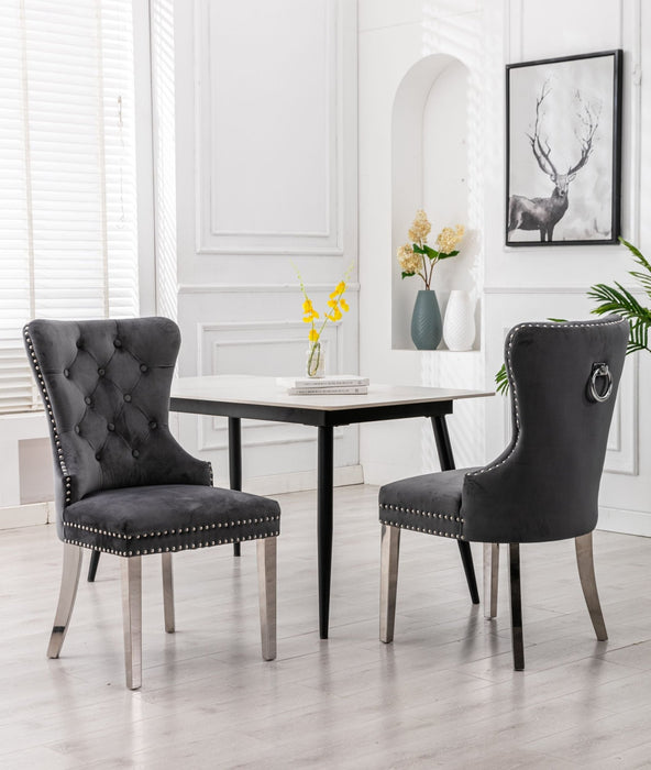 Tufted Velvet Wingback Dining Chairs Set of 2 Pcs - HomeBeyond