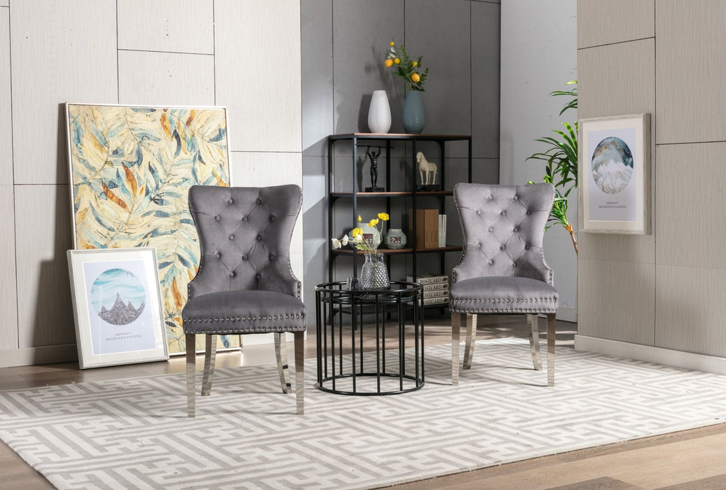 Tufted Velvet Wingback Dining Chairs Set of 2 Pcs - HomeBeyond