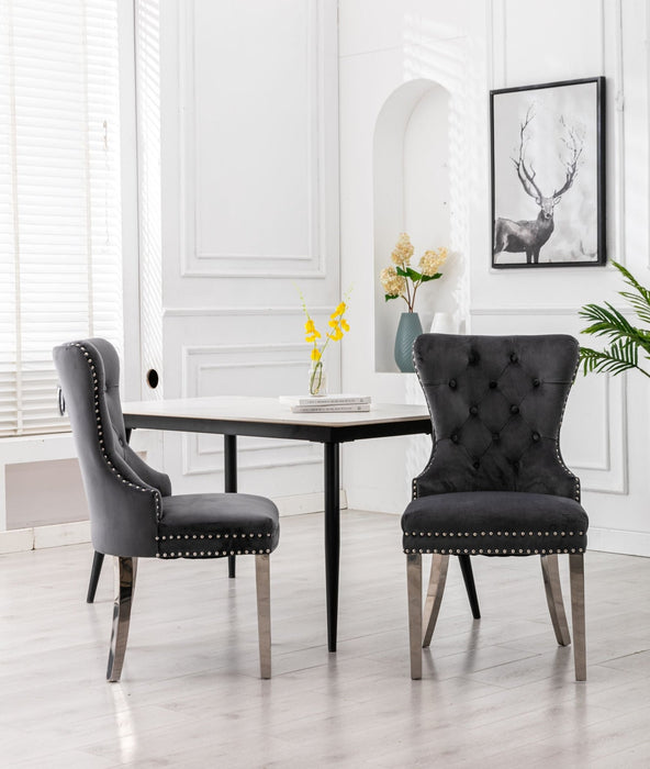 Tufted Velvet Wingback Dining Chairs Set of 2 Pcs - HomeBeyond