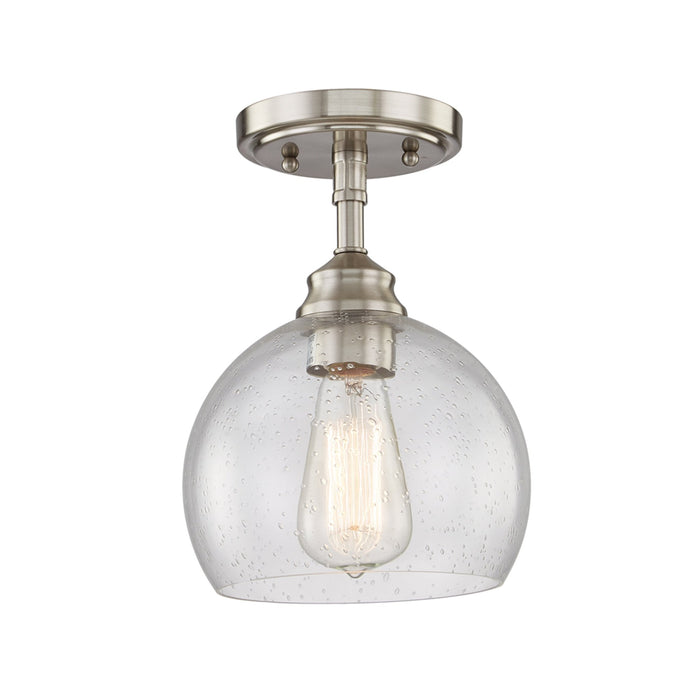 Vanity Art 1-Light Industrial Flush Mount Ceiling Light fixture in Satin Nickel with Clear Seedy Glass Semi Flush Mount for Hallway, Entryway, Foyer, Bedroom, Cafe, Bar FM222-1SN-SY - HomeBeyond