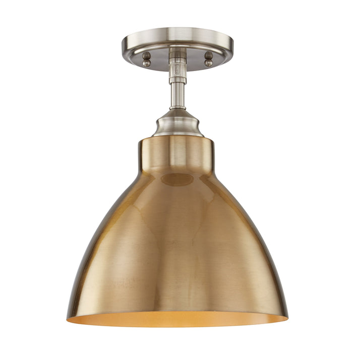 Vanity Art 1-Light Industrial Flush Mount Ceiling Light fixture in Satin Nickel with Painted Gold Metal Shade Semi Flush Mount for Hallway, Entryway, Foyer, Bedroom, Cafe, Bar FM221-1SN-GL - HomeBeyond