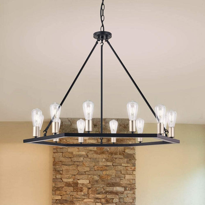 Vanity Art 12-Lights Wagon Wheel Chandelier Lighting Farmhouse Candle Ceiling Light Fixtures for Living Room Kitchen Dining Room MLT3112LT-BD-BK - HomeBeyond