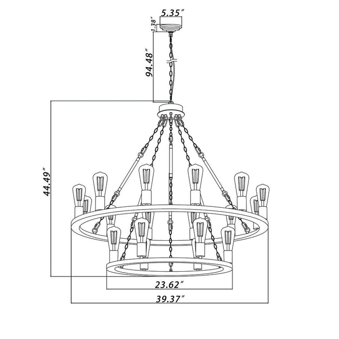 Vanity Art 18-Lights Wagon Wheel Chandelier Lighting Farmhouse Candle 2 Tier Ceiling Light Fixtures for Living Room Kitchen Dining Room MLT5218LT-DW-BK - HomeBeyond