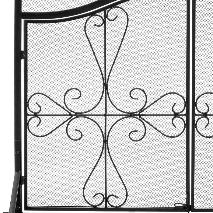 Vanity Art 2 Panel Iron Fireplace Screen | Heavy-Duty and Heat-Resistant Elegant 2 Panel Unique Pattern Iron Fireplace Screen with 31.1-inch Height, Black, MLT2077FP-BK - HomeBeyond