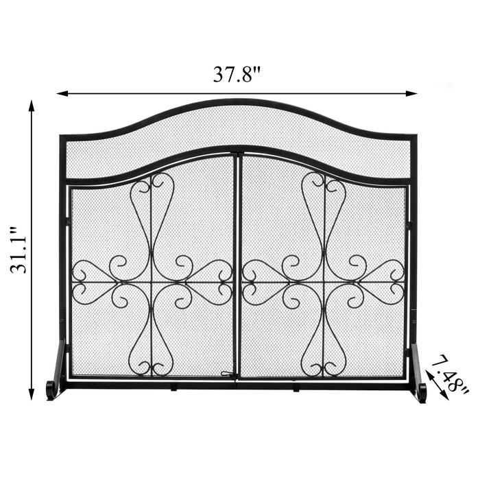 Vanity Art 2 Panel Iron Fireplace Screen | Heavy-Duty and Heat-Resistant Elegant 2 Panel Unique Pattern Iron Fireplace Screen with 31.1-inch Height, Black, MLT2077FP-BK - HomeBeyond
