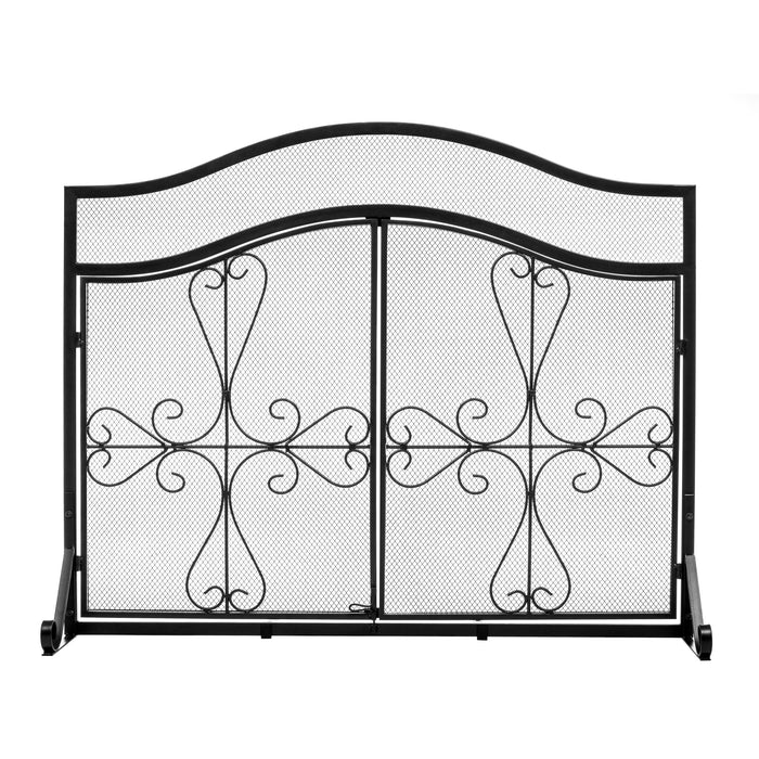 Vanity Art 2 Panel Iron Fireplace Screen | Heavy-Duty and Heat-Resistant Elegant 2 Panel Unique Pattern Iron Fireplace Screen with 31.1-inch Height, Black, MLT2077FP-BK - HomeBeyond