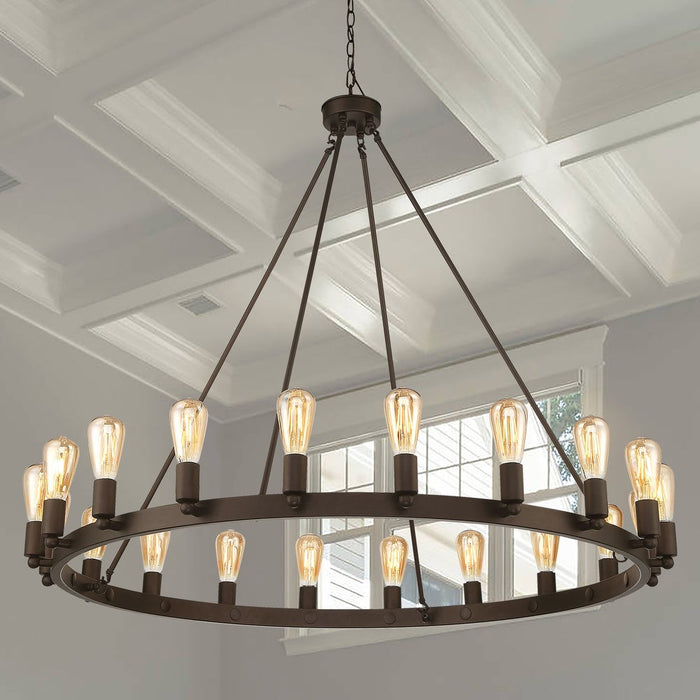 Vanity Art 20 Lights Wagon Wheel Chandelier Lighting | Modern Hanging Light Farmhouse Candle Style Ceiling Light Fixtures for Living Room Dining Room - HomeBeyond