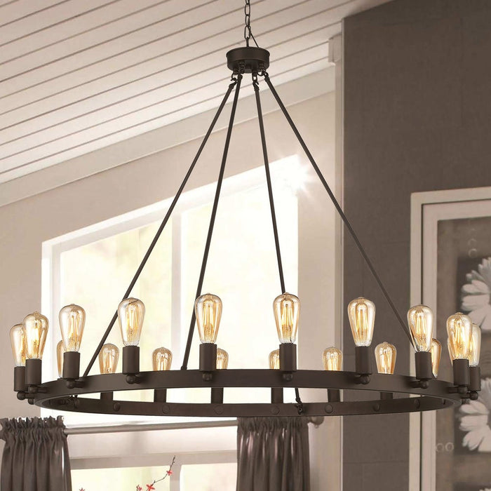 Vanity Art 20 Lights Wagon Wheel Chandelier Lighting | Modern Hanging Light Farmhouse Candle Style Ceiling Light Fixtures for Living Room Dining Room - HomeBeyond