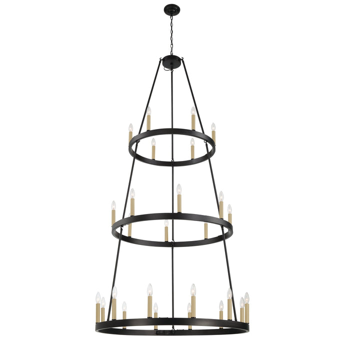 Vanity Art 26-Lights Candle Style 3 Tier Wagon Wheel Chandelier Lighting Farmhouse Candle Ceiling Light Fixtures for Living Room Kitchen Dining Room - MLT9126LT-BK-BD - HomeBeyond