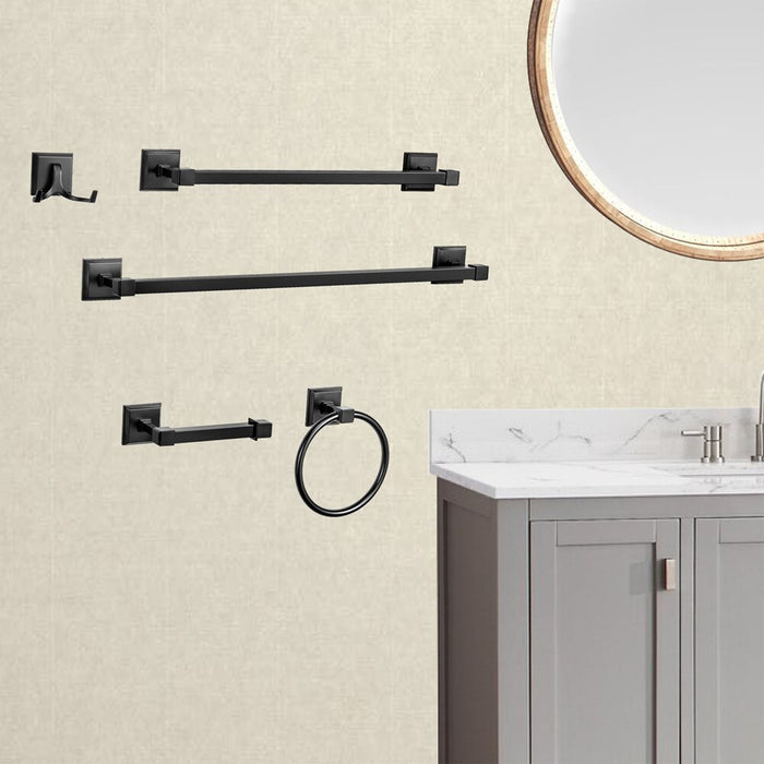 Vanity Art 5 Pieces Bathroom Hardware Set Wall Mounted Bath Accessory Kit, Include Towel Bar Toilet Paper Holder Robe Hook and Towel Ring - HomeBeyond