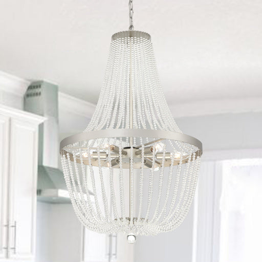 Vanity Art 6 Candle Light Unique Empire Chandelier with Beaded Accents | Modern Hanging Ceiling Lights Fixtures for Dining Room Living Room Bed Room, Kitchen, Antique Silver, SJB80706AS - HomeBeyond