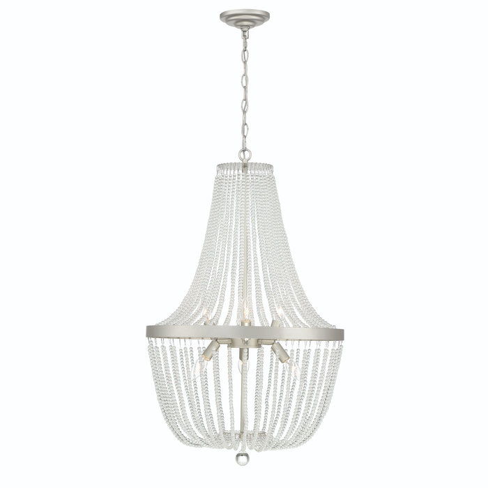 Vanity Art 6 Candle Light Unique Empire Chandelier with Beaded Accents | Modern Hanging Ceiling Lights Fixtures for Dining Room Living Room Bed Room, Kitchen, Antique Silver, SJB80706AS - HomeBeyond