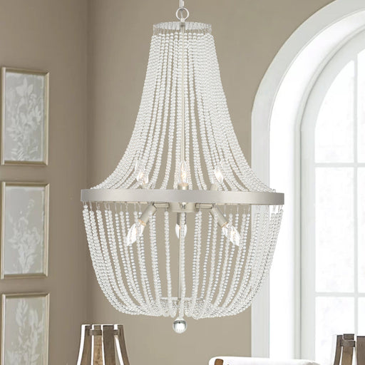 Vanity Art 6 Candle Light Unique Empire Chandelier with Beaded Accents | Modern Hanging Ceiling Lights Fixtures for Dining Room Living Room Bed Room, Kitchen, Antique Silver, SJB80706AS - HomeBeyond