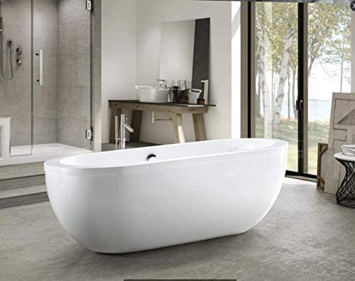 Vanity Art 71 x 34 Inches Freestanding White Acrylic Bathtub UPC certified Modern Stand Alone Soaking Tub - HomeBeyond
