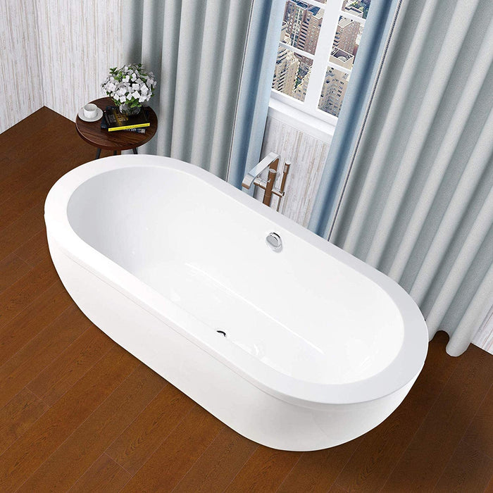 Vanity Art 71 x 34 Inches Freestanding White Acrylic Bathtub UPC certified Modern Stand Alone Soaking Tub - HomeBeyond
