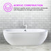 Vanity Art 71 x 34 Inches Freestanding White Acrylic Bathtub UPC certified Modern Stand Alone Soaking Tub - HomeBeyond