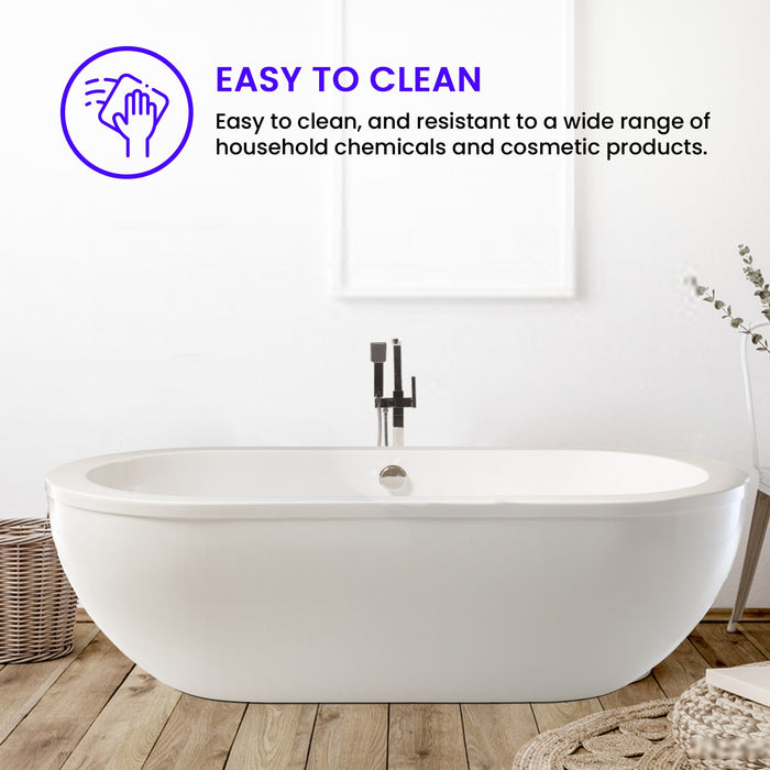 Vanity Art 71 x 34 Inches Freestanding White Acrylic Bathtub UPC certified Modern Stand Alone Soaking Tub - HomeBeyond