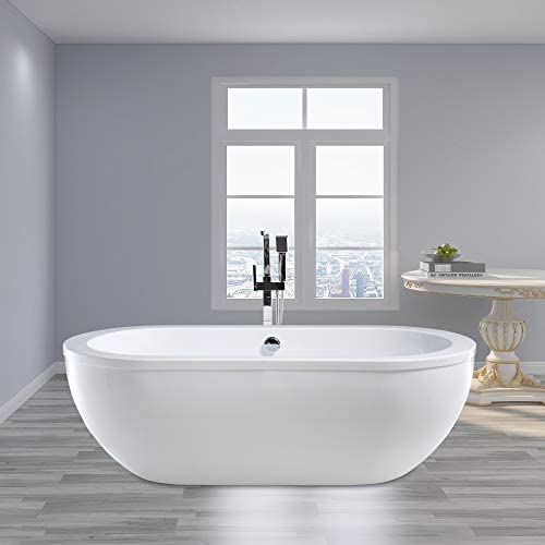 Vanity Art 71 x 34 Inches Freestanding White Acrylic Bathtub UPC certified Modern Stand Alone Soaking Tub - HomeBeyond
