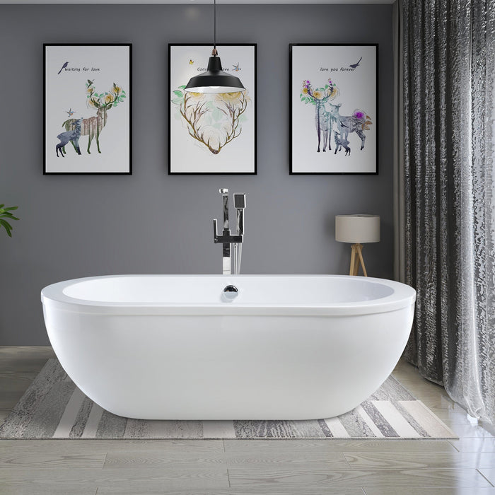 Vanity Art 71 x 34 Inches Freestanding White Acrylic Bathtub UPC certified Modern Stand Alone Soaking Tub - HomeBeyond