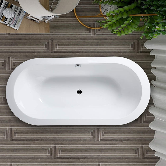 Vanity Art 71 x 34 Inches Freestanding White Acrylic Bathtub UPC certified Modern Stand Alone Soaking Tub - HomeBeyond