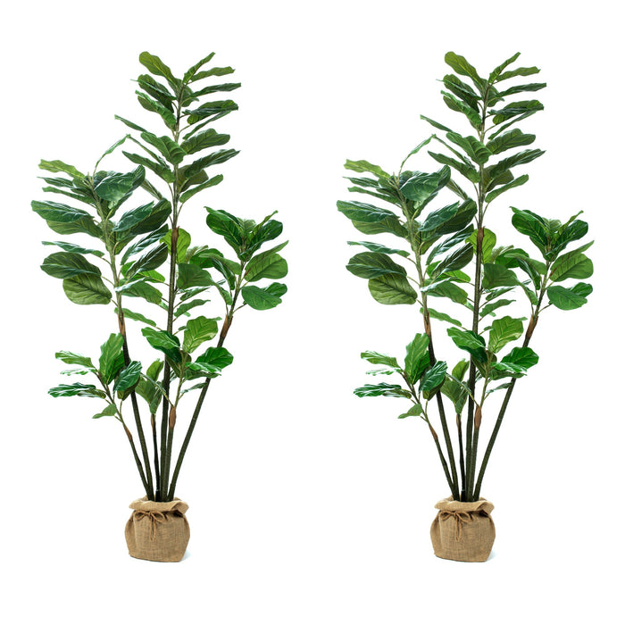 Vanity Art 73.23-inches Artificial Fiddle Leaf Fig Plant in Pot | Stems Real Touch Artificial Faux Trees Indoor Plants for Living Room, Entryway Table Decorations, MLTGP-1047GR, (Set of 2) - HomeBeyond