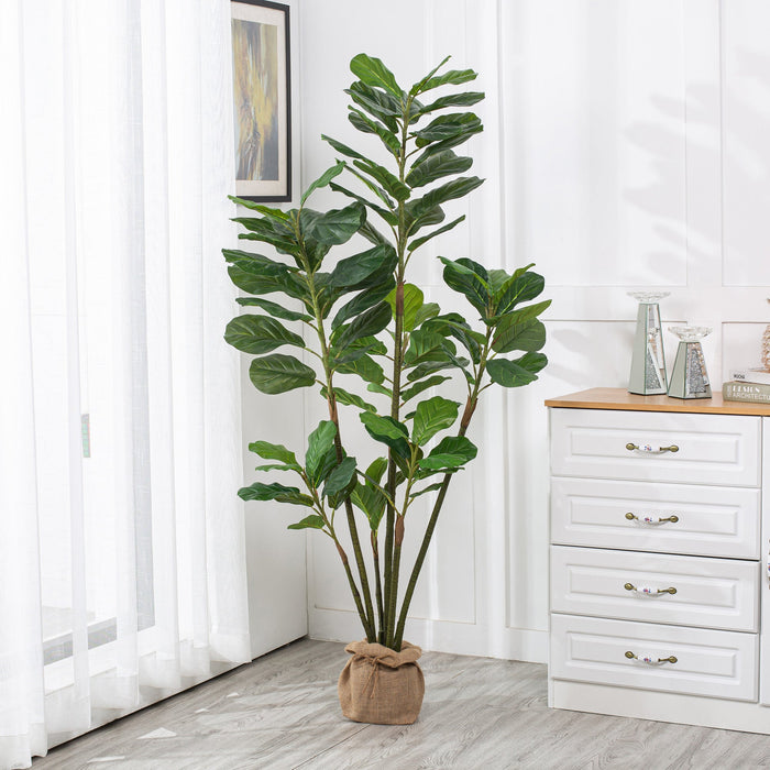Vanity Art 73.23-inches Artificial Fiddle Leaf Fig Plant in Pot | Stems Real Touch Artificial Faux Trees Indoor Plants for Living Room, Entryway Table Decorations, MLTGP-1047GR, (Set of 2) - HomeBeyond