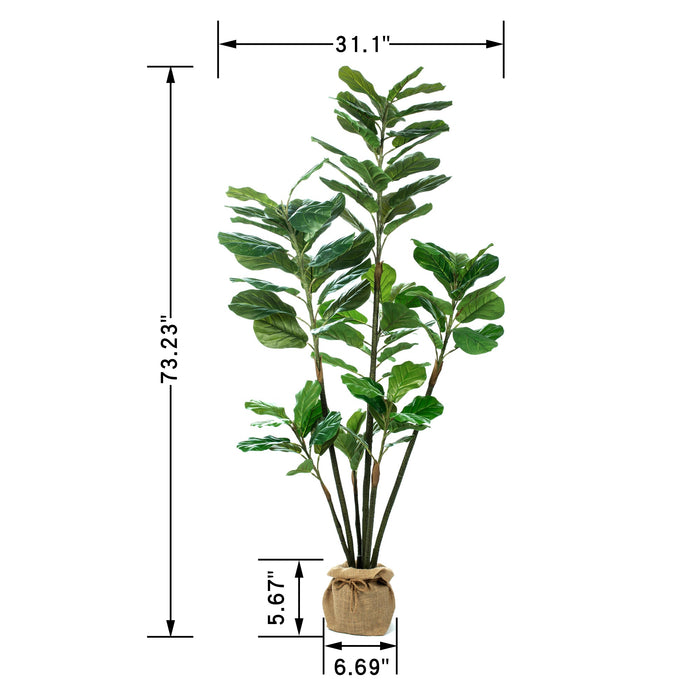 Vanity Art 73.23-inches Artificial Fiddle Leaf Fig Plant in Pot | Stems Real Touch Artificial Faux Trees Indoor Plants for Living Room, Entryway Table Decorations, MLTGP-1047GR, (Set of 2) - HomeBeyond