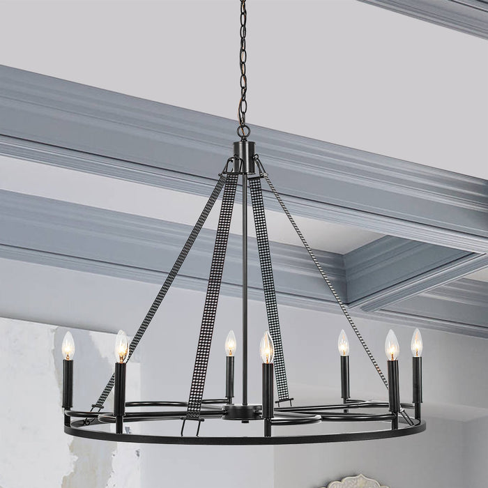 Vanity Art 8 Light Wagon Wheel Candle Style Chandelier, Modern Hanging Lighting, Ceiling Lights Fixtures for Dining Room Living Room Bed Room Kitchen - HomeBeyond