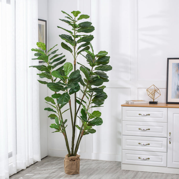 Vanity Art 82.68-inches Artificial Fiddle Leaf Fig Plant in Pot | Stems Real Touch Artificial Faux Trees Indoor Plants for Living Room, Entryway Table Decorations, MLTGP-1059GR, (Set of 2) - HomeBeyond