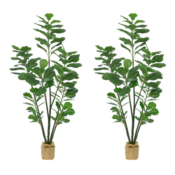 Vanity Art 82.68-inches Artificial Fiddle Leaf Fig Plant in Pot | Stems Real Touch Artificial Faux Trees Indoor Plants for Living Room, Entryway Table Decorations, MLTGP-1059GR, (Set of 2) - HomeBeyond