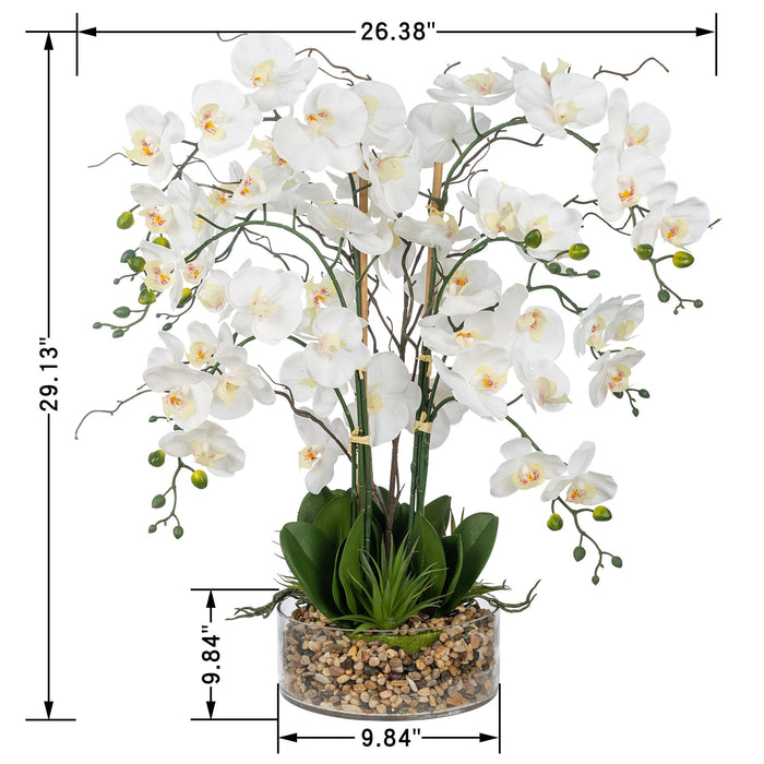 Vanity Art Artificial Phalaenopsis Orchids Floral Arrangement in Glass Vase | 9 Stems 29.13" Real Touch Artificial Silk Orchids in Glass Pot for Home Office Decoration, MLTAO-1055TM - HomeBeyond