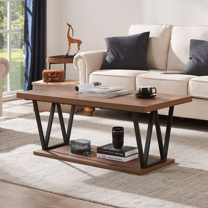 Vanity Art Double-Layer Coffee Table with Storage Shelf | Modern 2 Tier Industrial Coffee Table W Frame Rectangle Coffee Table for Home Office Living Room MLT4001CT - HomeBeyond