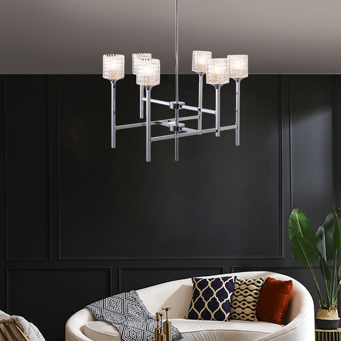 Vanity Art Elegant 6-Lights Chrome Crystal Chandelier Lighting Glass Shade Indoor Ceiling Light Fixture for Living Room - VA10016CH - HomeBeyond