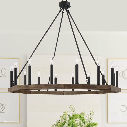 Vanity Art Farmhouse Vintage 16-Lights Wagon Wheel Chandelier Lights Ceiling Light Fixture For Living Room Dining Room - 10586DW-BK - HomeBeyond