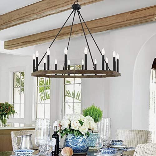 Vanity Art Farmhouse Vintage 16-Lights Wagon Wheel Chandelier Lights Ceiling Light Fixture For Living Room Dining Room - 10586DW-BK - HomeBeyond